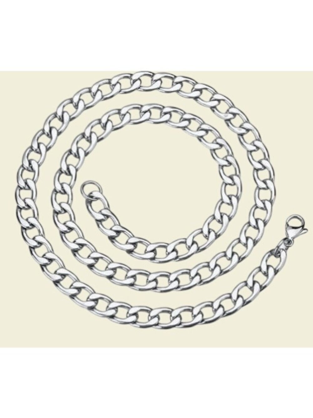 Mens 14K White Gold Plated Stainless Steel 9mm Chain Necklace